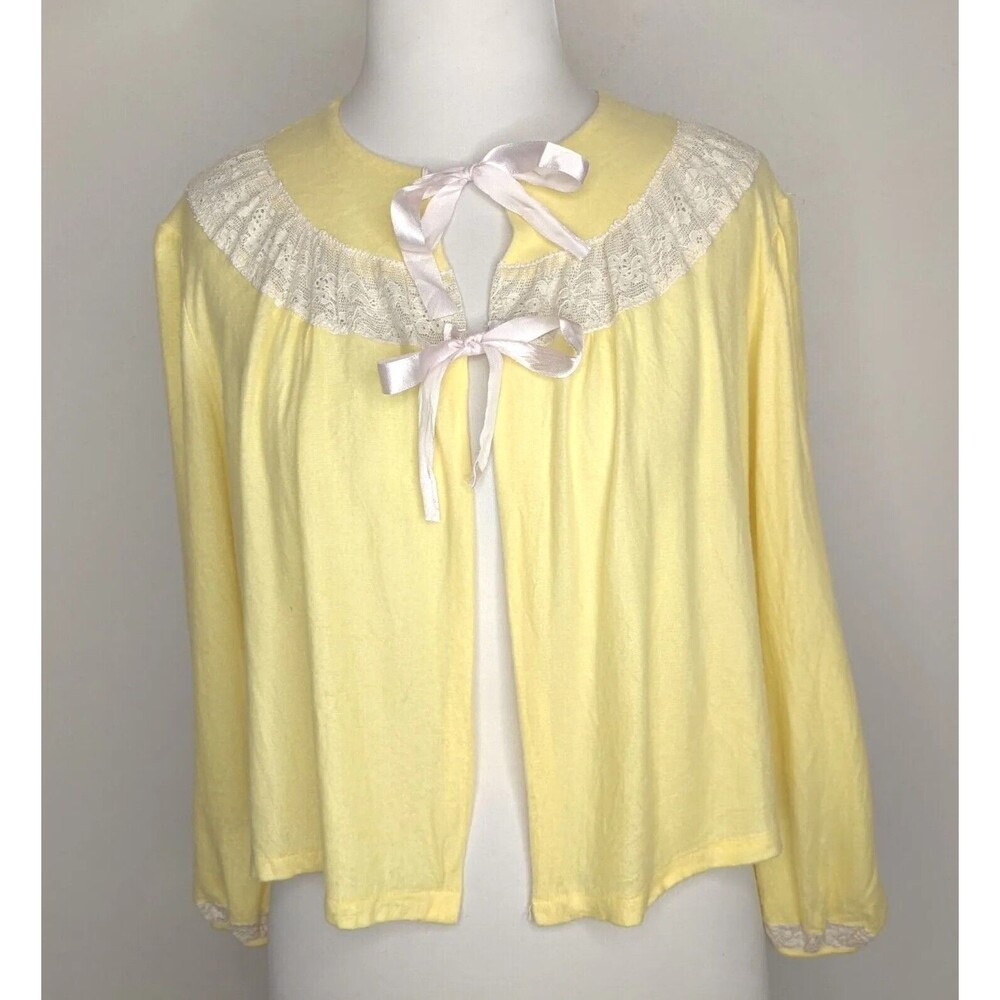 Vintage 1940s Marvel Maid Velvee Bemberg Rayon Bed Jacket Bust 44 in M/L Yellow
